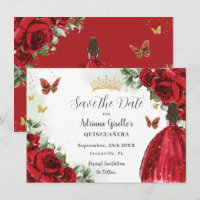 Vibrante Red Floral Princesa Vestido Gold Quinceañ