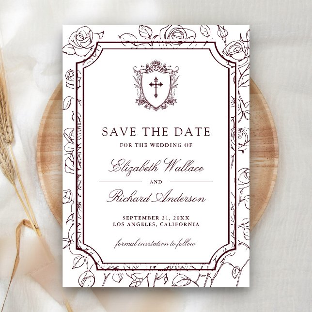 Reserva La Fecha Victorian White and Burgundy Catholic Wedding (Subido por el creador)