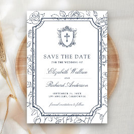 Reserva La Fecha Victorian White and Navy Blue Catholic Wedding