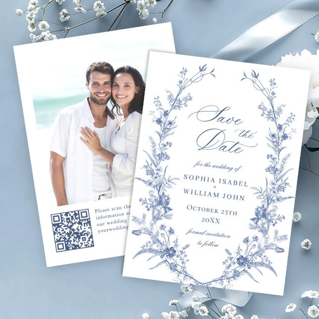 Reserva La Fecha Victoriano Dusty Blue French Garden Boda Floral (Subido por el creador)