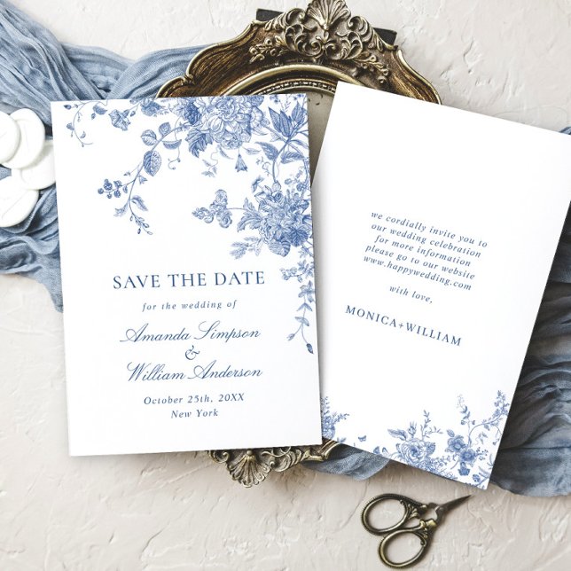 Reserva La Fecha Victoriano Dusty Blue French Garden Boda Floral (Subido por el creador)