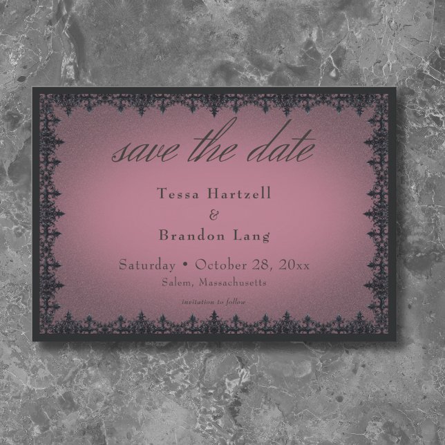 Reserva La Fecha Victoriano Gótico Iron Border Burgundy Boda (Victorian Gothic Iron Border Burgundy Wedding Save The Date)