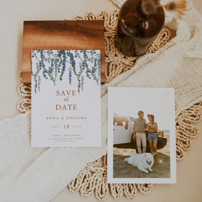 Reserva La Fecha Vine Greenery Blue Floral Boda (Subido por el creador)