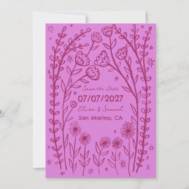 Reserva La Fecha Viñedos de Flores Silvestres Boda Guardar la Fecha (Anverso)