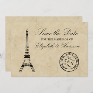Reserva La Fecha Viñeta Torre Eiffel Paris Postmark Guardar La Fech