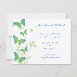 Reserva La Fecha Vino de mariposa azul y verde salva la fecha