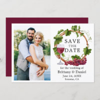 Vinos de uva acuarela Wreath Photo Burgundy