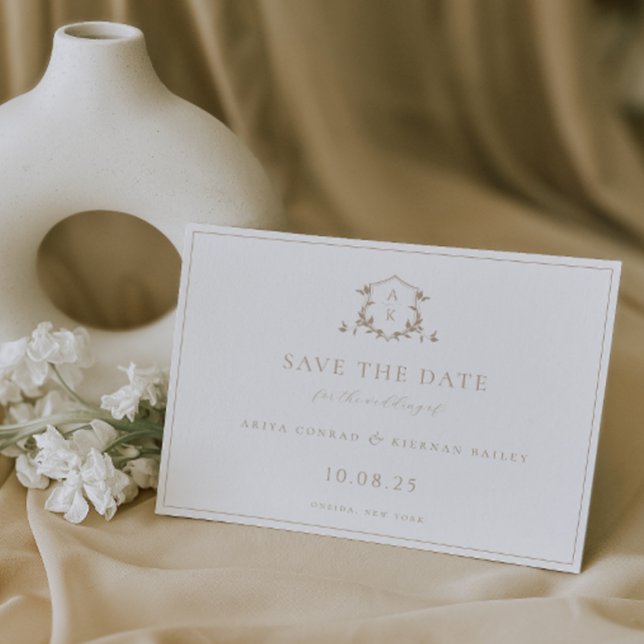 Reserva La Fecha Vinos inmaduros Escudo beige Monograma Boda (Subido por el creador)