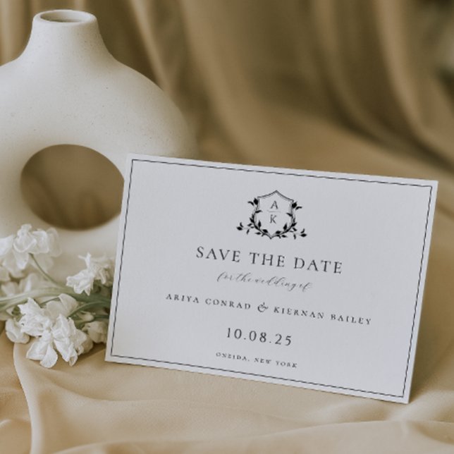 Reserva La Fecha Vinos sin tiempo Escudo negro Boda Monograma (Subido por el creador)