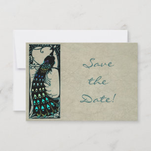 Reserva La Fecha Vintage Art Nouveau Peacock Wedding Save the Date