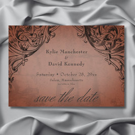 Reserva La Fecha Vintage Bat till Death Rust Boda