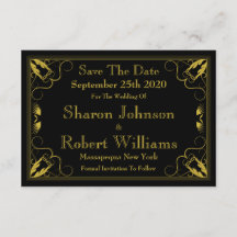 Vintage Black Gold Age Save the Date Card