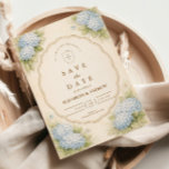 Reserva La Fecha Vintage Blue Hydrangea Garden Wedding<br><div class="desc">A timeless vintage wedding design featuring soft watercolor blue hydrangea blossoms framing an elegant scalloped label. Set on a warm parchment background with delicate botanical accents, the composition evokes classic European garden stationery. The gentle blue florals and antique-inspired typography create a refined and romantic aesthetic, perfect for elegant garden ceremonies,...</div>