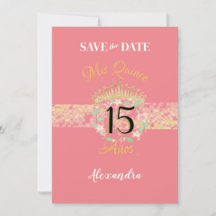 Reserva La Fecha Vintage Boho Rosa Rústico del Oro Quinceañera Espa