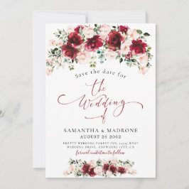 Reserva La Fecha Vintage Burgundy Blush Floral Watercolor Wedding