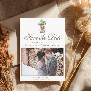 Reserva La Fecha Vintage Christmas Bell Couple Photo Save the Date