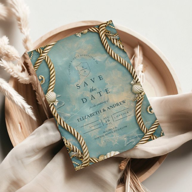 Reserva La Fecha Vintage Coastal Rope Ocean Wedding (Subido por el creador)
