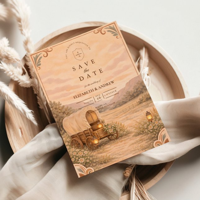 Reserva La Fecha Vintage Covered Wagon Meadow Wedding (Subido por el creador)