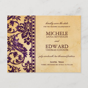 Reserva La Fecha Vintage Eggplant Damask Lace Save the Date