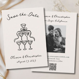 Reserva La Fecha Vintage Elegante Bow Champagne Doodle QR Code