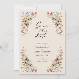 Reserva La Fecha Vintage Flor Silvestre Aviso de Fecha de Boda