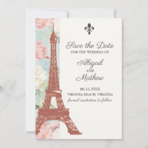 Vintage Floral Eiffel Torre París Boda Azul