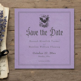 Reserva La Fecha Vintage Gothic Black Toile Bat Purple Wedding