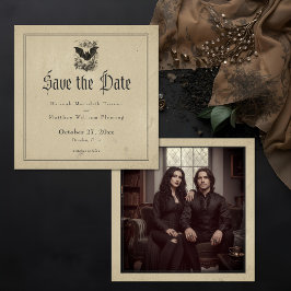 Reserva La Fecha Vintage Gothic Black Toile Bat Tan Photo Wedding