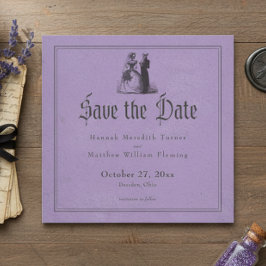 Reserva La Fecha Vintage Gothic Black Toile Purple Wedding