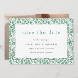 Reserva La Fecha Vintage Green Ditzy Floral Wedding Save The Date