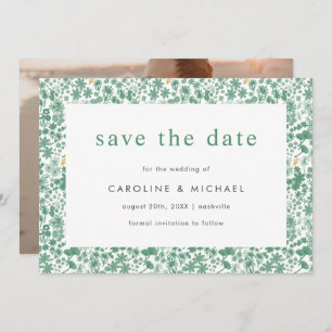 Reserva La Fecha Vintage Green Ditzy Floral Wedding Save The Date