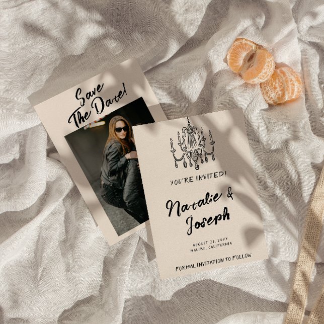 Reserva La Fecha Vintage Hand Escribió Un Boda De Fotos Moderno Y Ú (Subido por el creador)