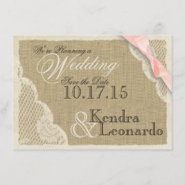 Reserva La Fecha Vintage Lace y Rubor Pink Bow Guardar la fecha