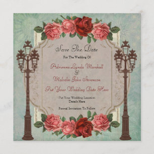 Reserva La Fecha Vintage lámparas y Rosas italianos de calle salvan