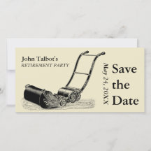 VINTAGE Lawn Mower Retirement Fiesta Save the Date