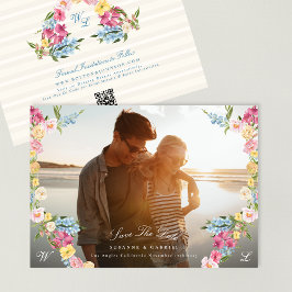 Reserva La Fecha Vintage Love Floral Wreath Monograma Foto Código Q