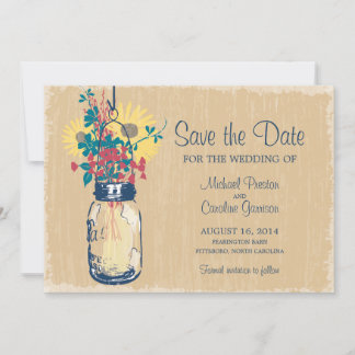 Reserva La Fecha Vintage Mason Jar y Boda de Flores Silvestres