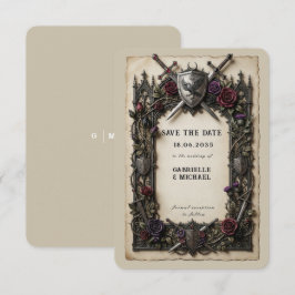 Reserva La Fecha Vintage Medieval Knight Swords Floral Crest