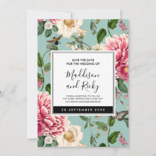 Reserva La Fecha Vintage Mint Aqua Floral Garden Wedding