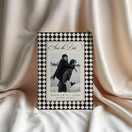 Reserva La Fecha Vintage Old Money Preppy Checkered 2 Photo Wedding
