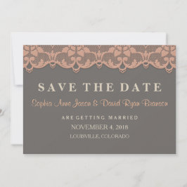 Reserva La Fecha Vintage Peach Gray Lace Wedding SAVE THE FATE