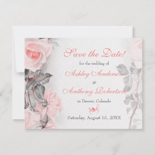 Reserva La Fecha Vintage Primrose Pink Roses Wedding Save the Date