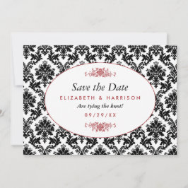 Reserva La Fecha Vintage Red, Black & White Damask Guardar La Fecha