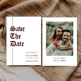 Reserva La Fecha Vintage Retro Photo Burgundy White Wedding