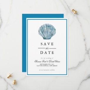 Reserva La Fecha Vintage Verde azulado Blue Single Seashell Boda