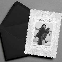 Reserva La Fecha Vintage White Lace Elegant 2 Photo Wedding