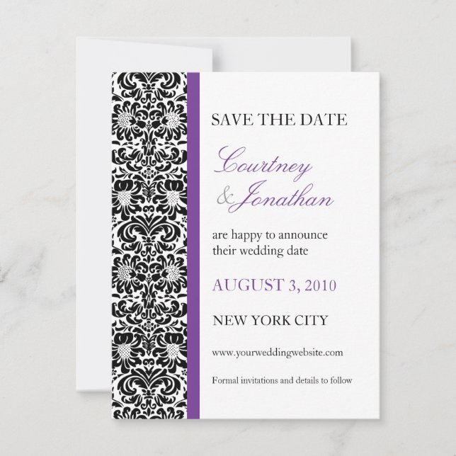 Reserva La Fecha Violet Accented Damask Save the Date (Anverso)