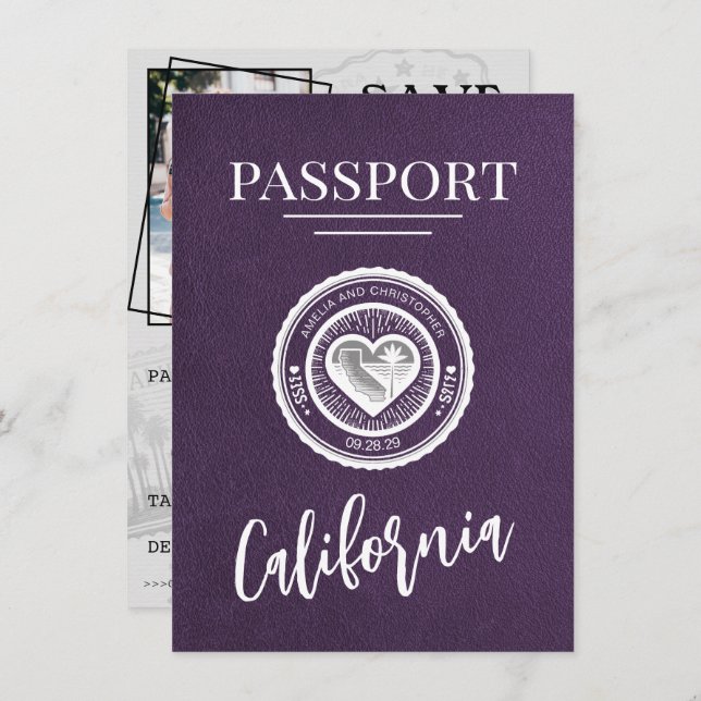 Reserva La Fecha Violet California Passport Guardar la fecha (Anverso / Reverso)