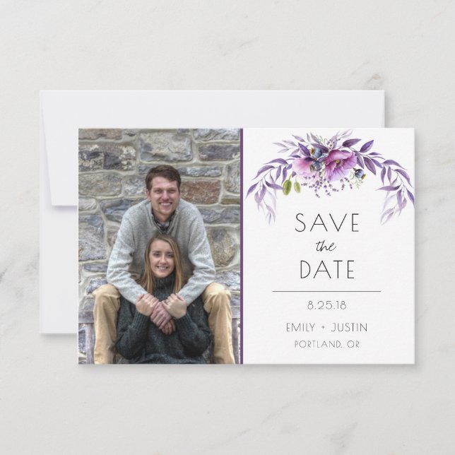 Reserva La Fecha Violet Lavender Purple Floral Photo Save the Date (Anverso)