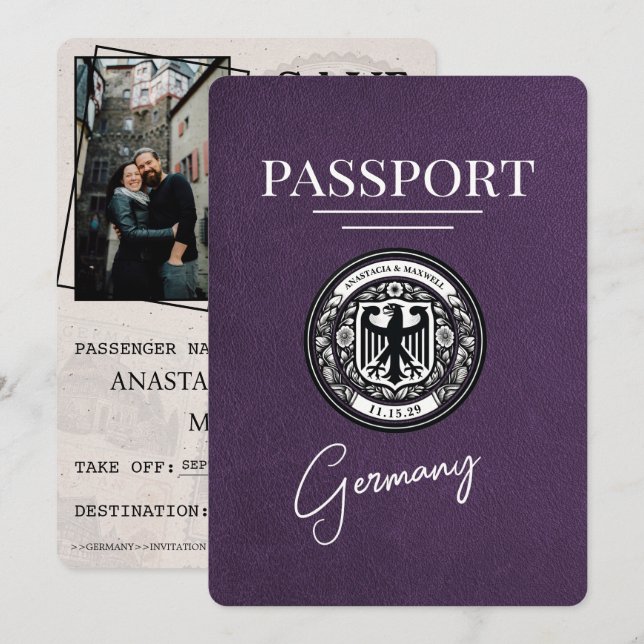 Reserva La Fecha Violet Purple Germany Passport Ahorra La Fecha (Anverso / Reverso)
